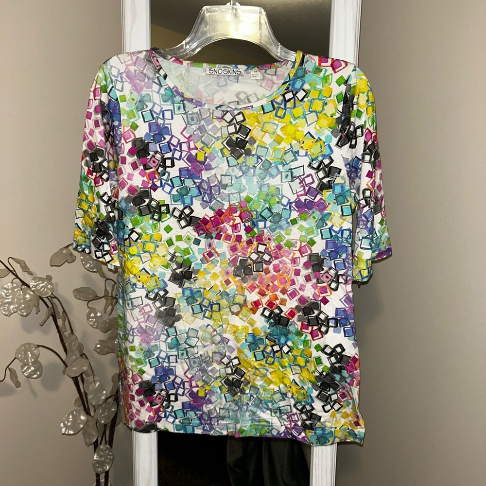 SNO SKINS Multicolor Abstract Short Sleeve Top